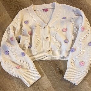 Francesca's Collections Cream Cardigan with Pink and Purple Accents